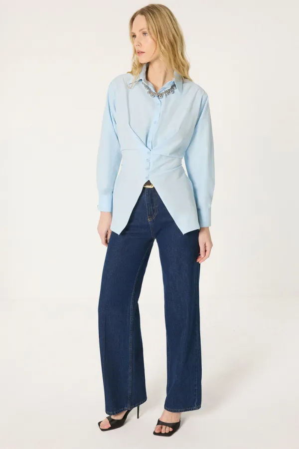 DÜĞME DETAYLI POPLIN GÖMLEK