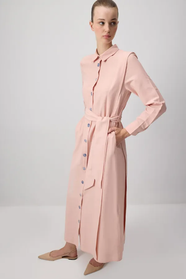 KUŞAKLI POPLİN GÖMLEK ELBİSE