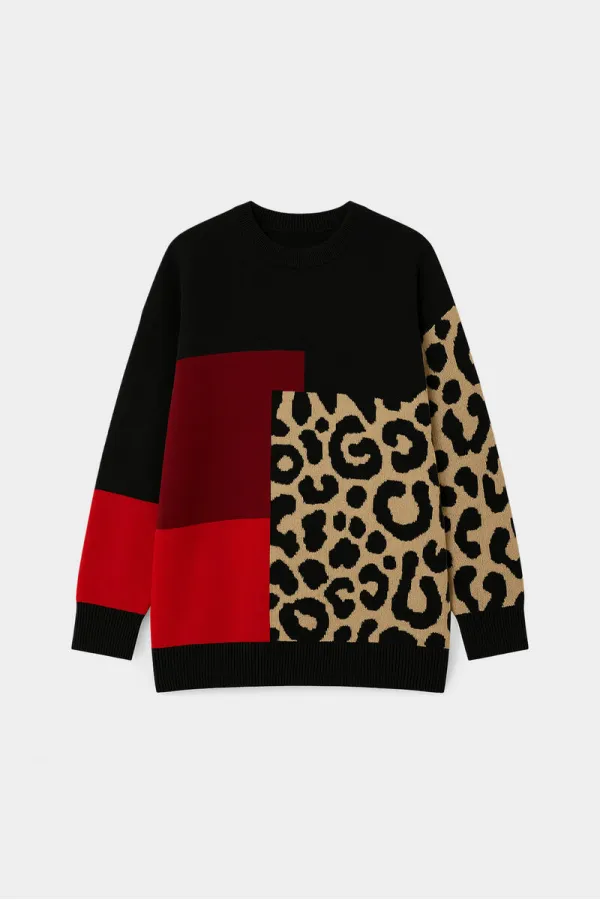 Pull tricoté à motif léopard