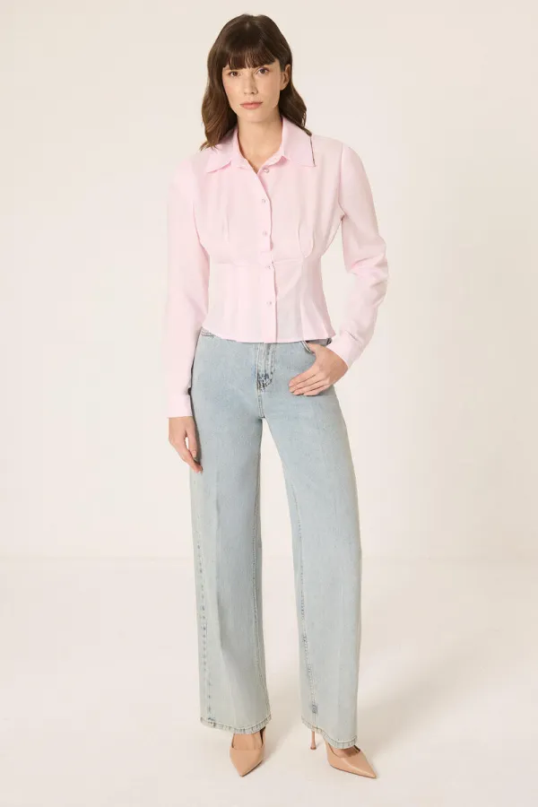 BELİ PİLELİ TAŞLI GÖMLEK