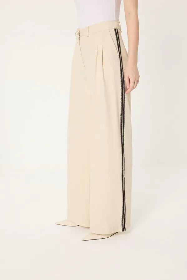PANTS WITH STONE-EMBELLISHED STRIP DETAIL