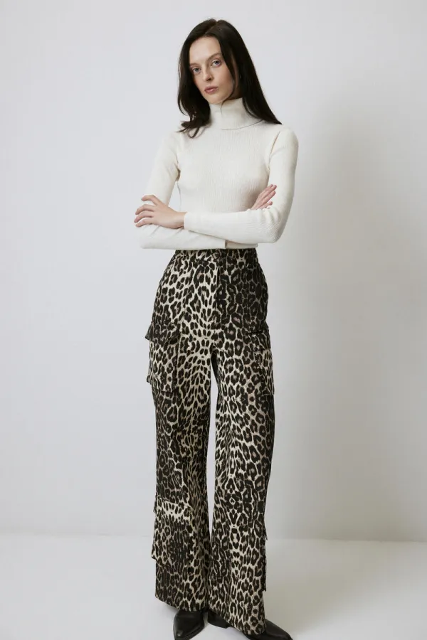 100% COTTON LEOPARD PRINT CARGO PANTS
