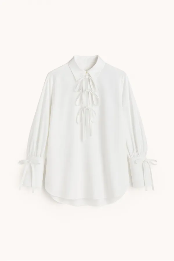 Tunique à col chemise et passepoil 100 % coton