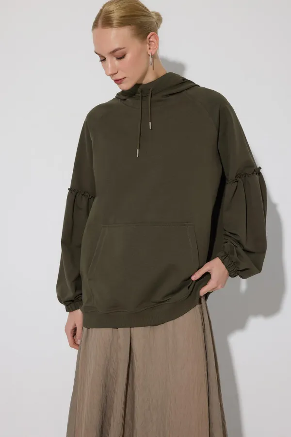 Balloon Sleeve Hooded Sweatshirt