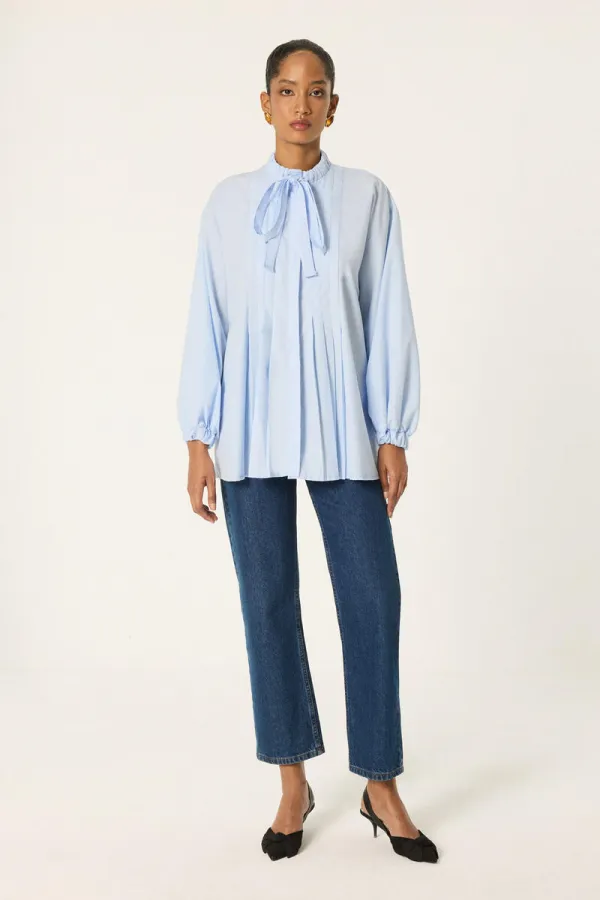 FRONT PLEATED POPLIN SHIRT