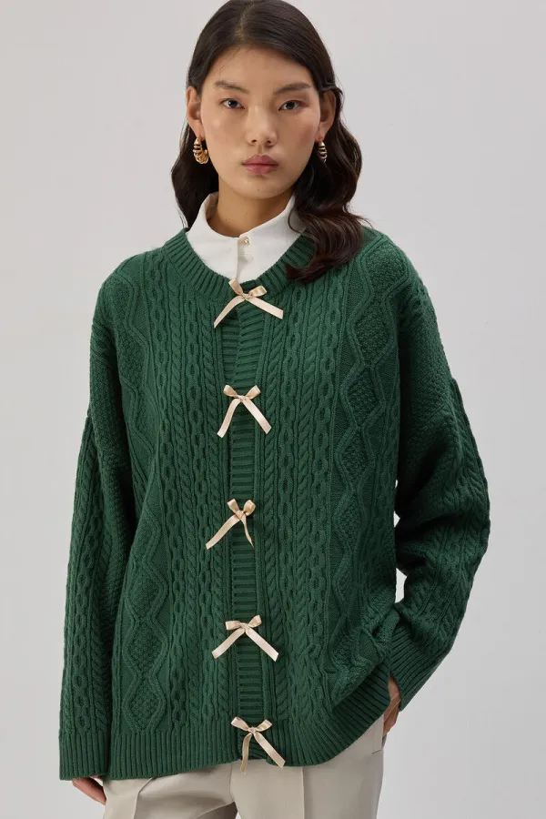KNITTED CARDIGAN WITH BOW DETAIL