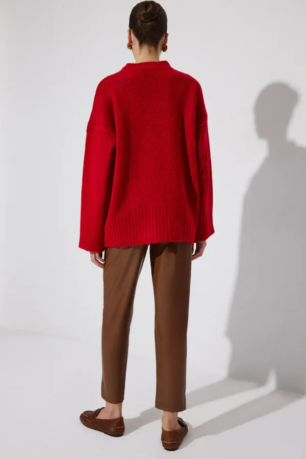 PENSLİ YÜKSEK BEL VEGAN DERİ PANTOLON