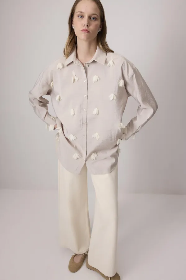 TULLE SHIRT WITH FLOWER EMBROIDERY