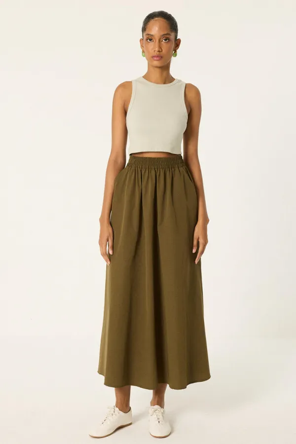 LONG SKIRT WITH ELASTIC WAISTBAND AND POCKETS