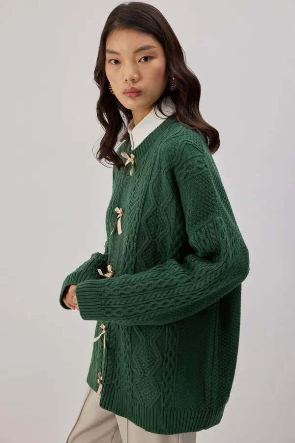 KNITTED CARDIGAN WITH BOW DETAIL