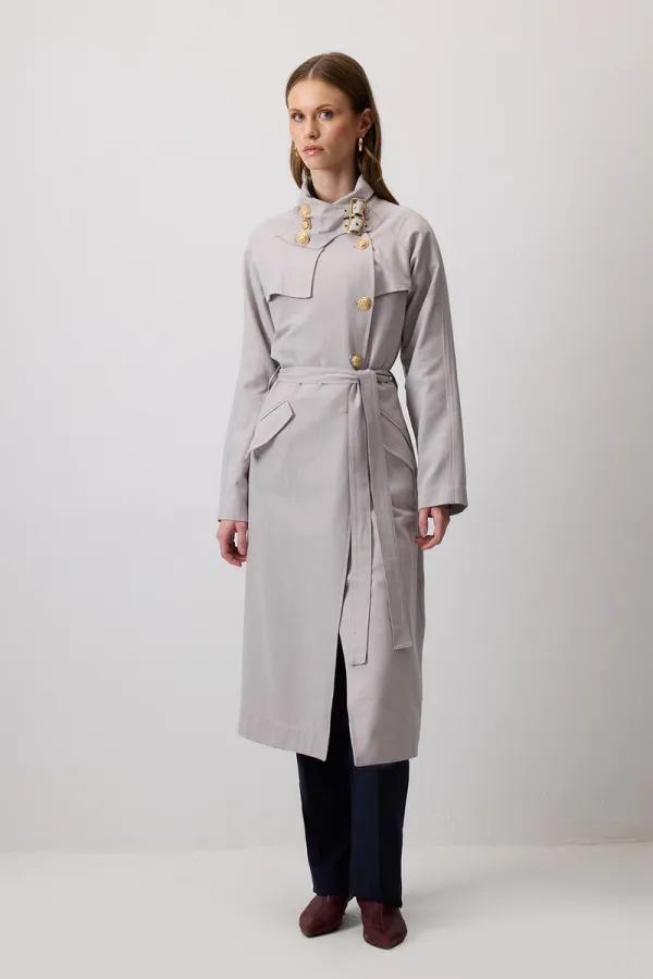 DOUBLE-BREASTED LINEN TRENCH COAT WITH GOLD BUTTONS DOUBLE-BREASTED LINEN TRENCH COAT WITH GOLD BUTTONS