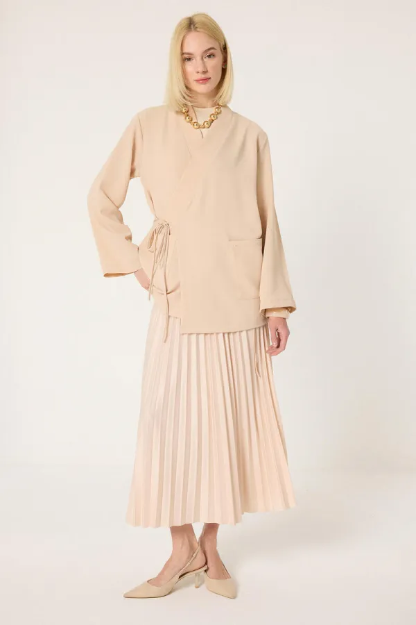 KRUVAZE BAĞLAMALI KİMONO