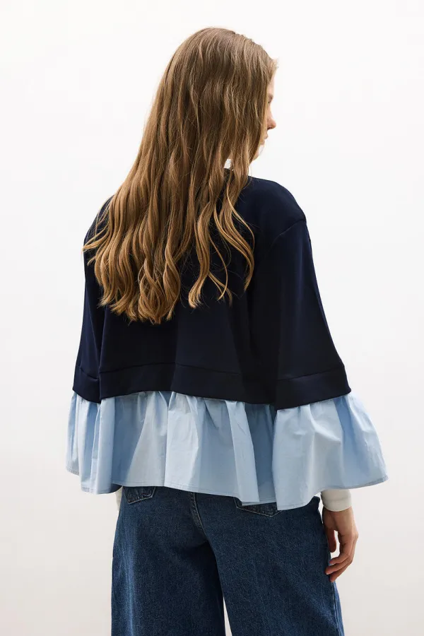 VESTE TRICOTÉE À GARNITURE EN POPLINE