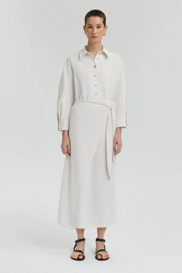 JUPE EN LIN TEXTURÉ AVEC DÉTAIL DE NŒUD