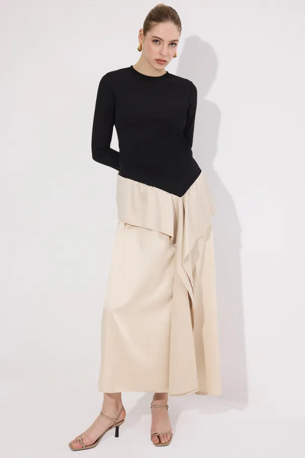 ASİMETRİK VOLANLI ELBİSE