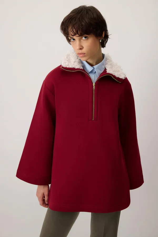 FUR-COLLARED SWEATSHIRT