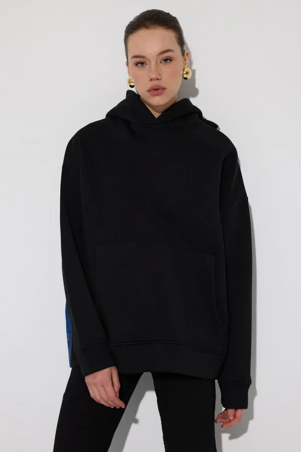 HOODED DENIM DETAILED TUNIC