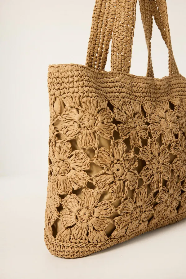 SAC À BANDOULIÈRE EN PAILLE À MOTIFS FLEURS