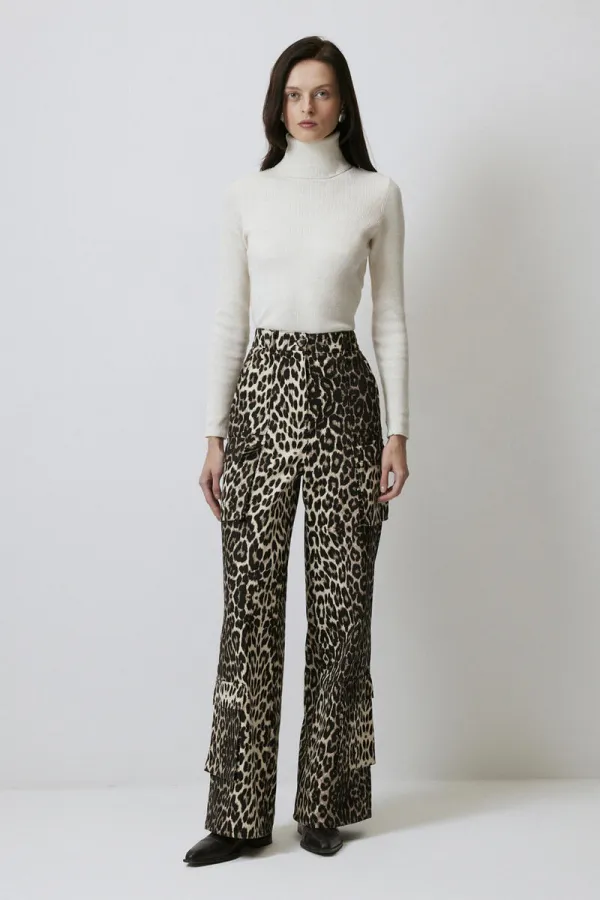 100% COTTON LEOPARD PRINT CARGO PANTS