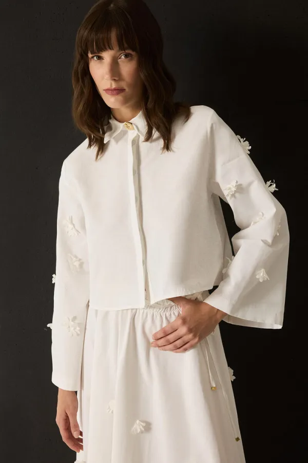 POPLIN SET WITH FLORAL APPLIQUES