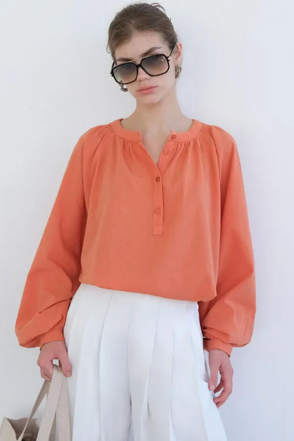 100% COTTON GATHERED COLLAR TUNIC