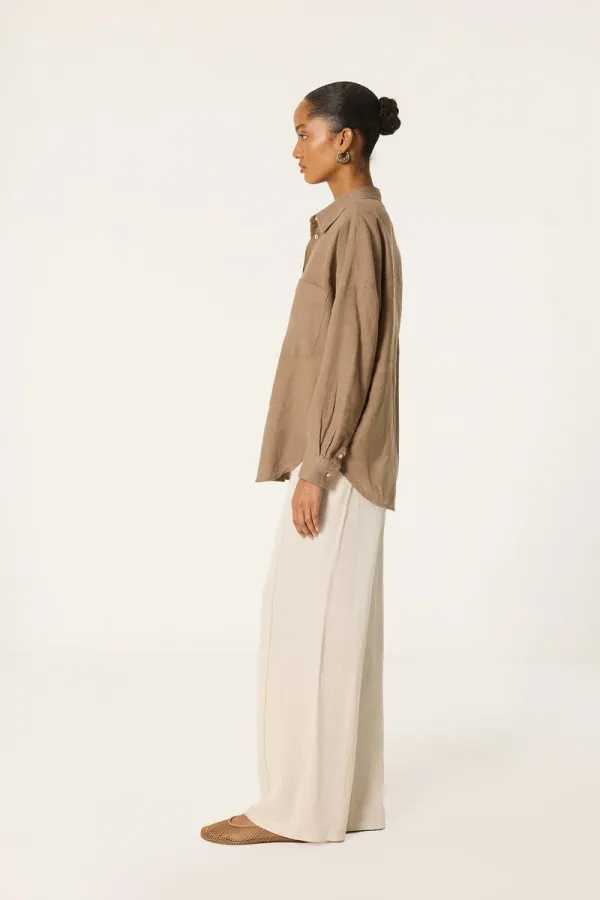 OVERSIZE LINEN SHIRT WITH POCKET DETAIL