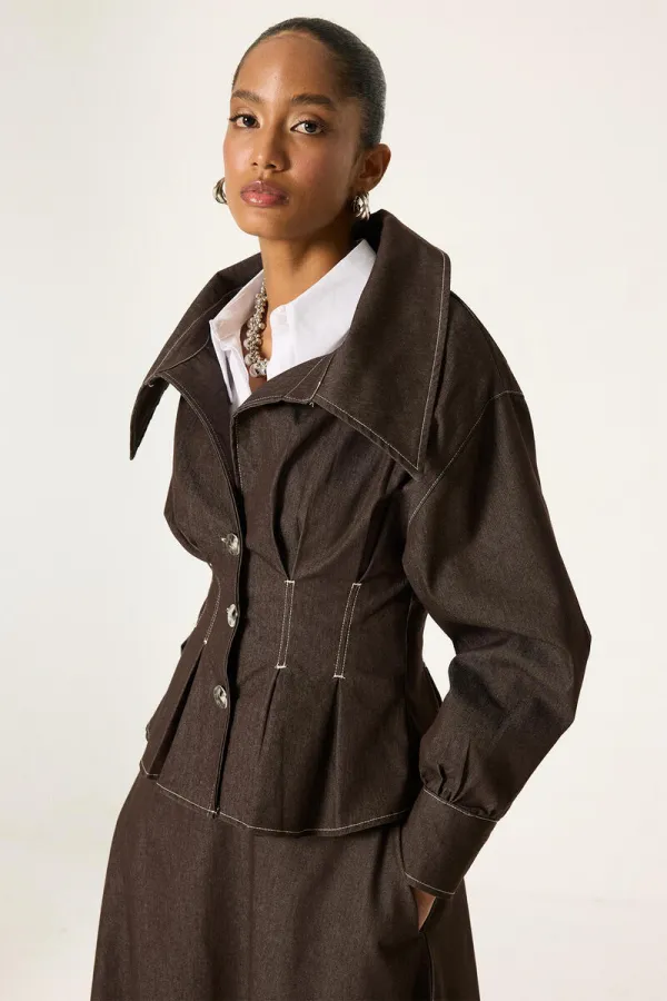 DENİM PİLELİ CEKET ETEK TAKIM