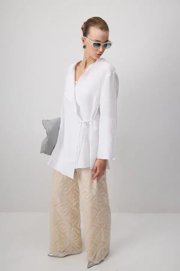 %100 KETEN KRUVAZE KİMONO