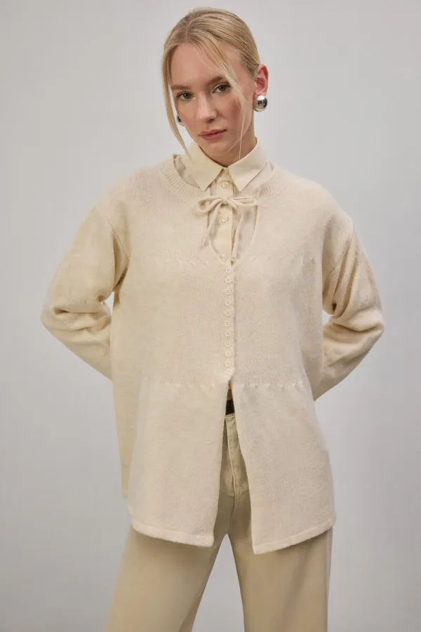 TIE-UP KNITTED CARDIGAN