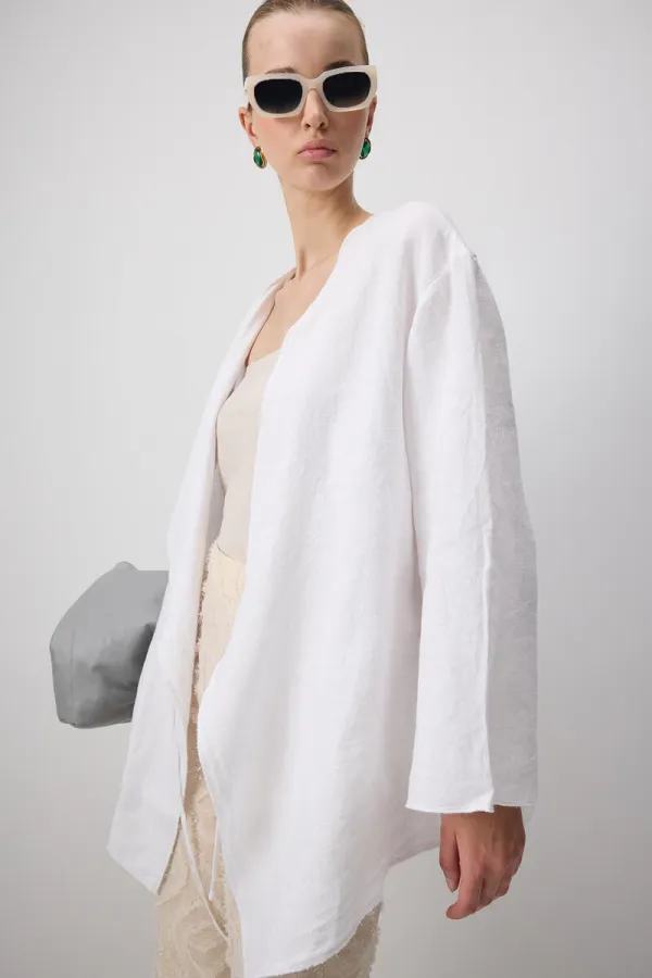 %100 KETEN KRUVAZE KİMONO