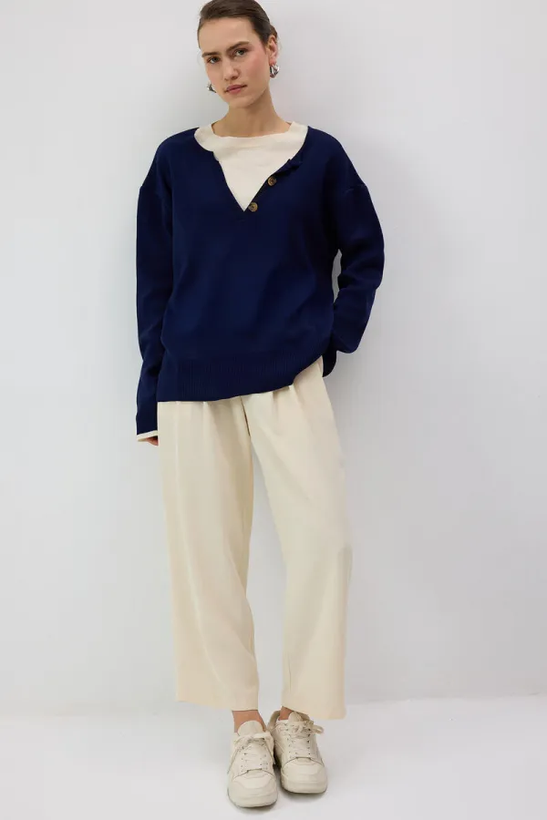 KONTRAST YAKA TRİKO KAZAK