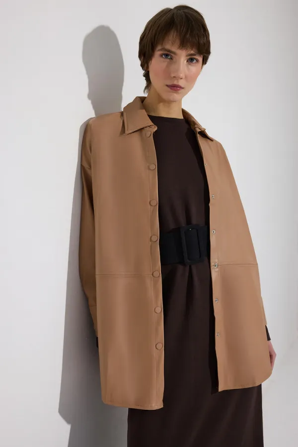 ÇITÇITLI VEGAN DERİ GÖMLEK