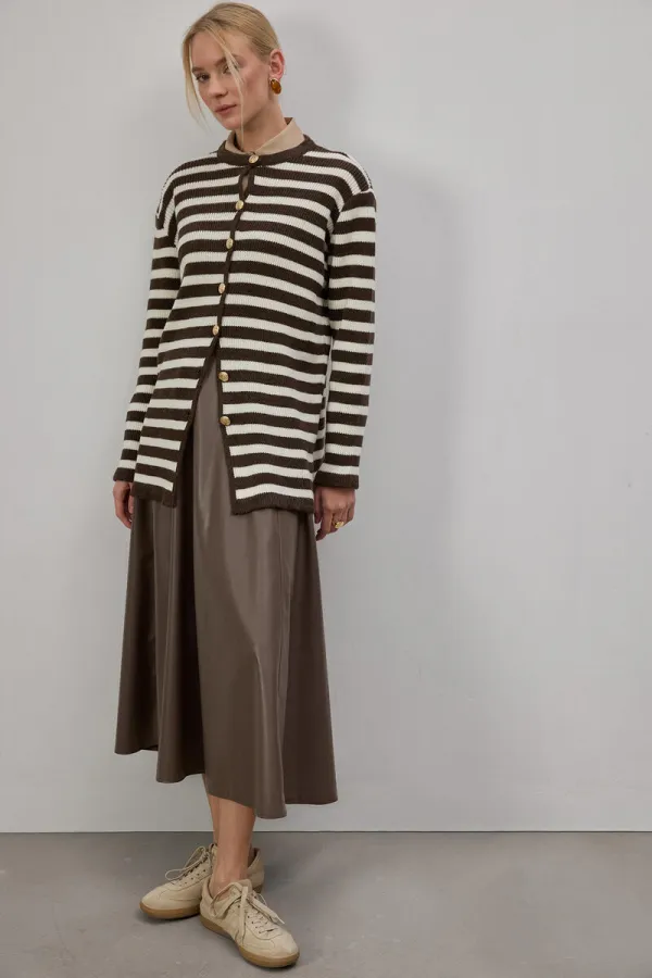 GOLD DÜĞMELİ ÇİZGİLİ UZUN HIRKA