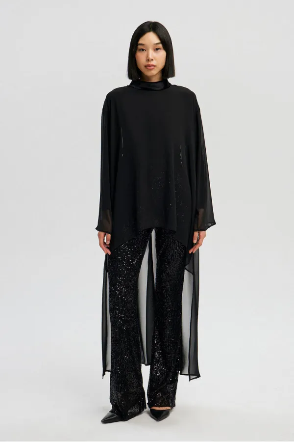 KADİFE DETAYLI ŞİFON TUNİK