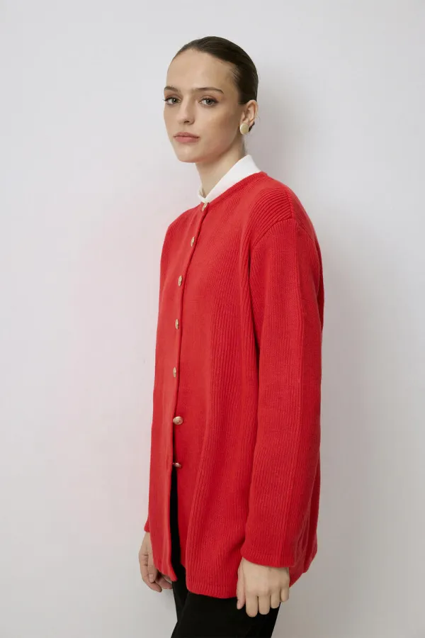 LONG CARDIGAN WITH GOLD BUTTONS