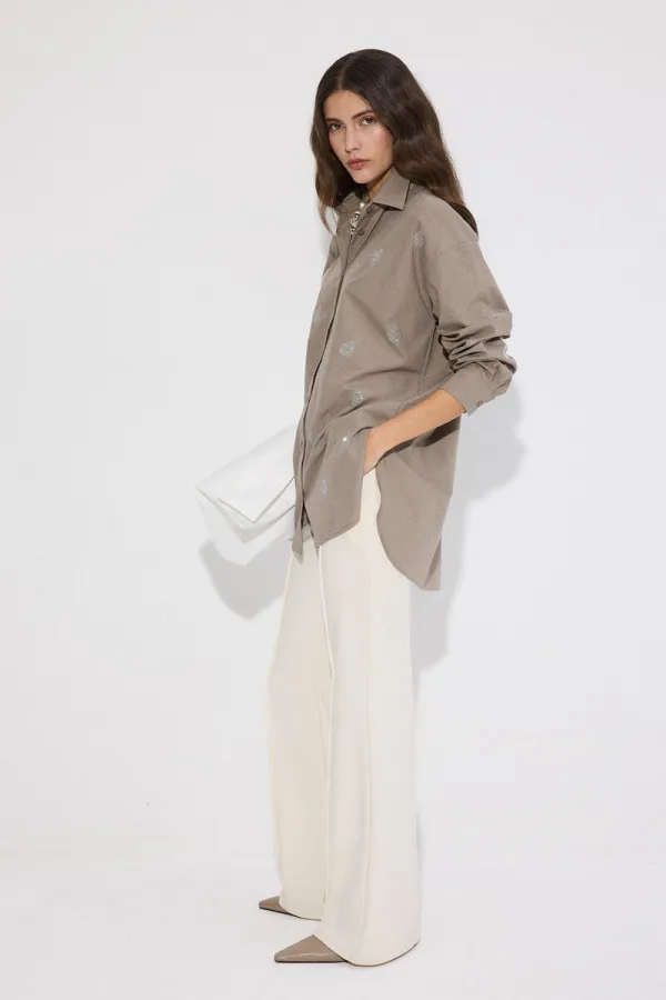 CHEMISE EN POPLINE ORNÉE DE PIERRES