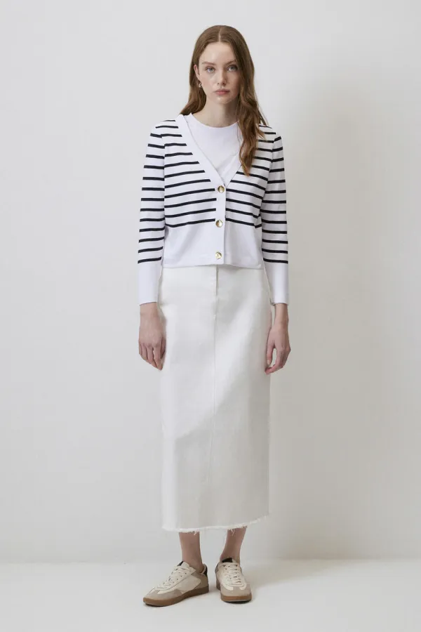 STRIPED SHORT KNITTED CARDIGAN