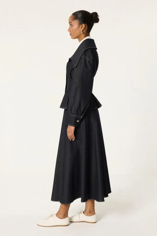 DENİM PİLELİ CEKET ETEK TAKIM