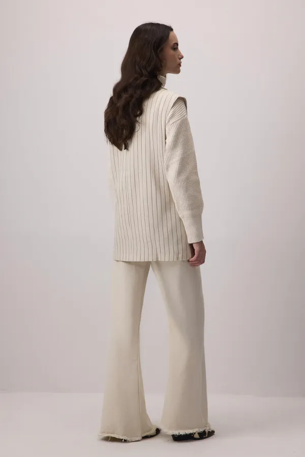 KETEN DOKULU ÇİZGİLİ YELEK