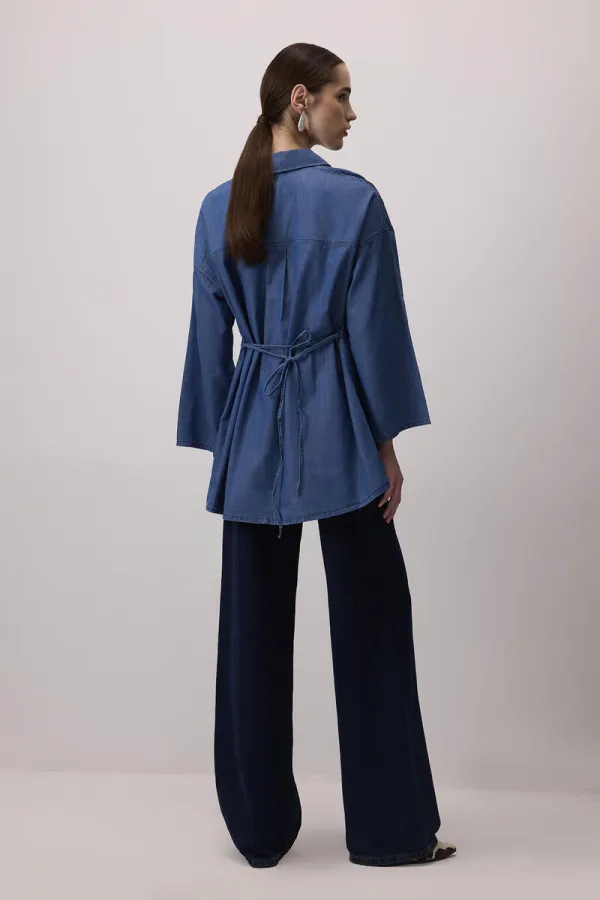 DENIM EFFECT SHIRT COLLAR TUNIC