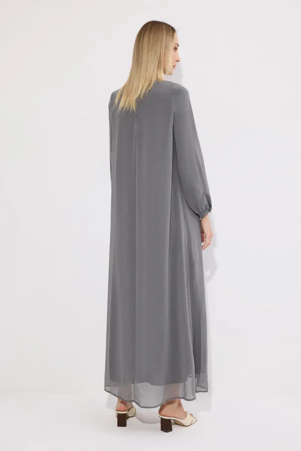 DİK YAKA ŞİFON ELBİSE