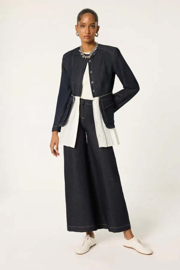 VESTE À PLIS, PANTALON, ENSEMBLE EN JEAN