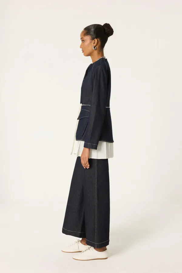 VESTE À PLIS, PANTALON, ENSEMBLE EN JEAN