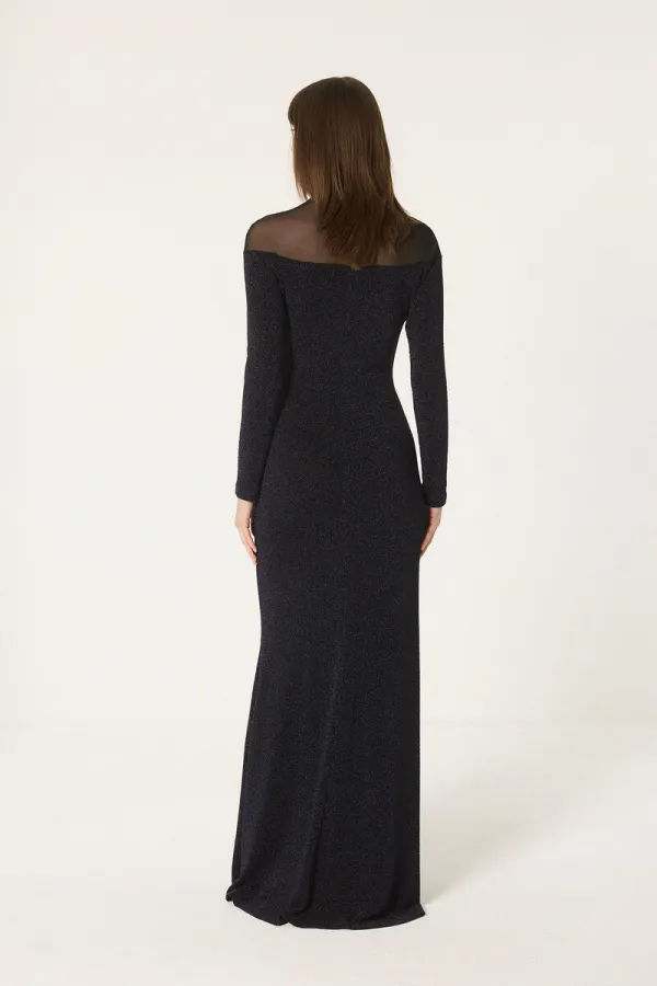 SİM DETAYLI UZUN KOLLU ELBİSE