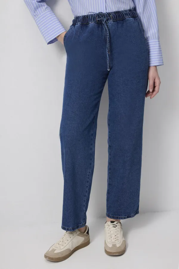 BELİ LASTİKLİ DENİM PANTOLON