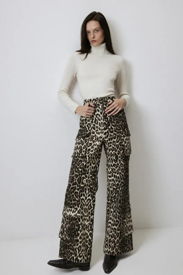 100% COTTON LEOPARD PRINT CARGO PANTS