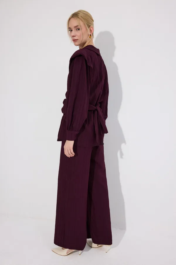 DOUBLE-BREASTED BELTED SHIRT AND TROUSER SET DOUBLE-BREASTED BELTED SHIRT AND TROUSER SET