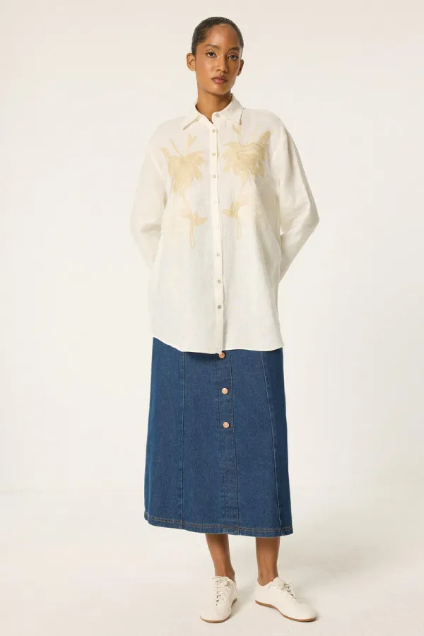EMBROIDERED OVERSIZE LINEN SHIRT