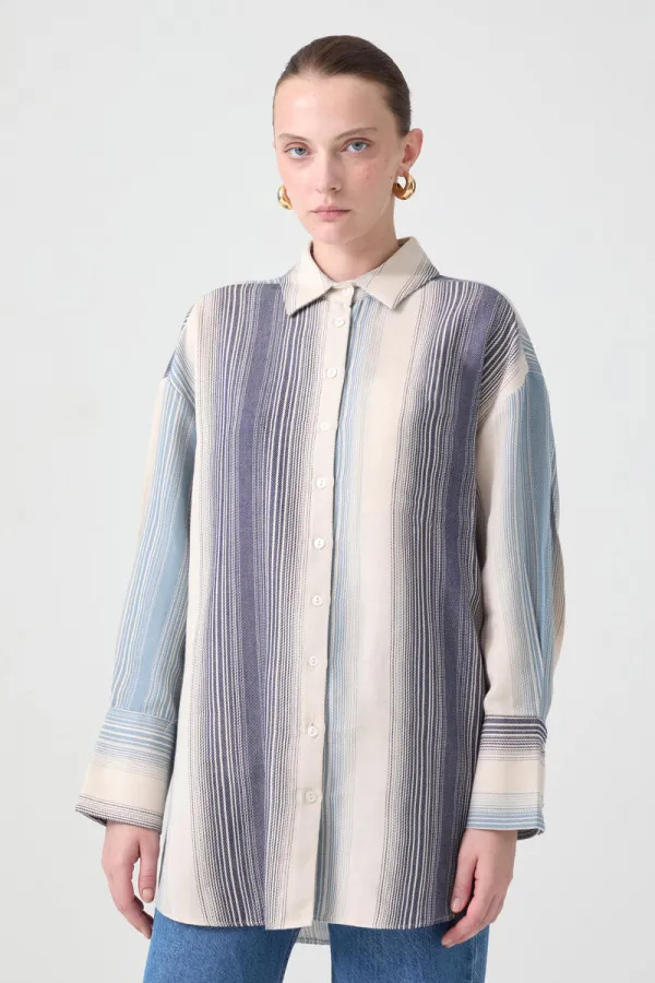 STRIPED COTTON BLEND OVERSIZE SHIRT