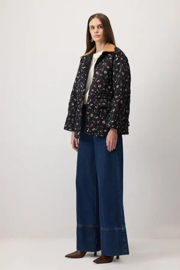 ÇİÇEK DESENLİ GABARDİN CEKET